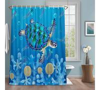 Summer Nautical Shower Curtain with 12 Hooks Ocean Sea Turtle Cartoon Starfish Coral Bubble Waterproof Fabric Shower Curtains Sets for Bathroom Bath Decorations, Machine Washable, 48"x72"