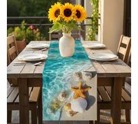 Summer Nautical Table Runner 13x72 inch Coastal Scene Cute Starfish Ocean Shells Conch Cotton Linen Dining Table Runner Ideal for Dresser Kitchen Coffee Tables - Machine Washable