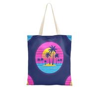 Summer Neon Coconut Tree Sunset Beach Tote Bag With Pockets for Women With Pockets With Handles Reusable Tote Bags Bulk Birthday Gift