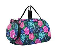 Summer Neon Hibiscus Frangipani Flower Boy's Gym Duffel Bag with Shoes Compartment Large Capacity Weekend Overnight Carry on Bag for Travel, Sports, Duffel, Weekender bolso viajero