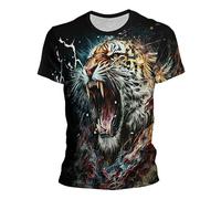 Summer New 3D Printed Tiger Men and Women Short Sleeve T-Shirt Casual Crew Neck Short Sleeve Top (6,4XL)