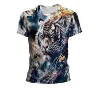Summer New 3D Printed Tiger Men and Women Short Sleeve T-Shirt Casual Round Neck Short Sleeve Top (9, XL)
