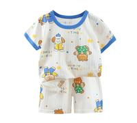 Summer New Children's Children's Short Sleeved Shorts Suit Men and Women Baby T Shirt Boys Girls Cotton N Shirt (Blue, 18-24 Months)