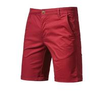 Summer New Cotton Casual Shorts Men's Straight Slim fit Five-Quarter Pants Large Size Solid Color Men's clothing-burgundy-38 Wine Red