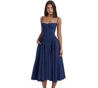 Summer New French Vintage Long Dress Court Style Dopamine Wearing Slip Dress Woman-Blue-M