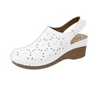 Summer New Round Toe Heel With Thick Sole Hollowed Out Retro Versatile Stylish And Versatile Roman Sandals Women's Summer Sandals Size 6 (White, 7.5)
