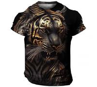 Summer New Tiger Pattern 3D Printed T-Shirt for Men Crew Neck Short Sleeve T-Shirt, 14, L