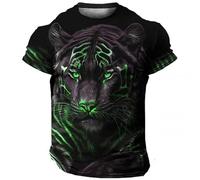 Summer New Tiger Pattern 3D Printed T-Shirt for Men Crew Neck Short Sleeve T-Shirt, 20, M