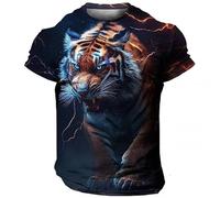 Summer New Tiger Pattern 3D Printed T-Shirt for Men Crew Neck Short Sleeve T-Shirt, 26, 3XL