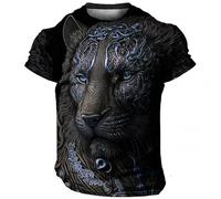 Summer New Tiger Pattern 3D Printed T-Shirt for Men Crew Neck Short Sleeve T-Shirt, 9, XL