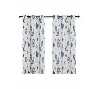 Summer Ocean Anchor Blackout Curtains for Bedroom Living Room, Nautical Coastal Sea Compass Love Heart Star 54 In Long Thermal Insulated Room Darkening Drapes Grommet Window Treatments, 42 x 54 In