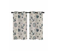 Summer Ocean Anchor Blackout Curtains for Bedroom Living Room, Vintage Nautical Sea Compass Love Heart Star 39 In Long Thermal Insulated Room Darkening Drapes Grommet Window Treatments, 27.5 x 39 In