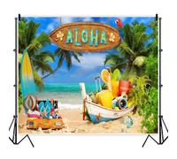 Summer Ocean Beach Photography Backdrop 10x8ft Hawaiian Beach Luau Aloha Party Decorations Photoshoot Background Tropical Island Botanical Surfboard Photo Backdrop Banner Supplies Vinyl