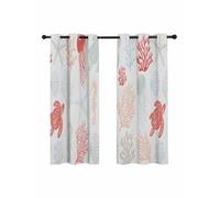 Summer Ocean Blackout Curtains for Bedroom Living Room, Creature Sea Turtle Coral and Shell Red 54 In Long Thermal Insulated Room Darkening Drapes Grommet Window Treatments, 52 x 54 In