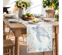 Summer Ocean Coral Sea Turtle Table Runner 90 Inches Long,Table Runners Kitchen Dining Tables Decoration Abstract Starfish Conch Tables Runner for Home Party Wedding Dresser Scarf