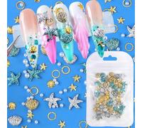 Summer Ocean Nail Charms and Gems, 3D Resin Starfish Seashell Pearl Ocean Charms for Nails Design Glitter Beach Nail Art Charms Sea Star Shell Pearls Manicure Decor Rhinestones for Nails Supplies