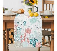 Summer Ocean Sea Turtle Conch Table Runner 36 Inches Long, Gradient Coral Animal Washable Table Runners Heat-Insulation Kitchen Dining Table Decorations for Home Party Decor 13x36in