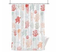 Summer Ocean Shower Curtain for Bathroom, Creature Sea Turtle Coral and Shell Red Waterproof Cloth Fabric Bathroom Accessories Set with 12 Rust Proof Plastic Hooks, 72” x 72”