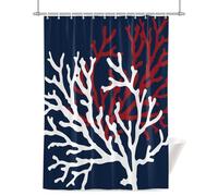 Summer Ocean Shower Curtain for Bathroom, Red White Coral Nave Blue Waterproof Cloth Fabric Bathroom Accessories Set with 12 Rust Proof Plastic Hooks, 72” x 84”