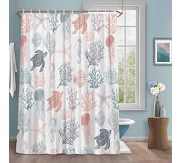 Summer Ocean Shower Curtain with 12 Hooks Creature Sea Turtle Coral and Shell Colorful Waterproof Fabric Shower Curtains Sets for Bathroom Bath Decorations, Machine Washable, 66"x72"