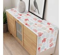 Summer Ocean Table Runner 13x108 inch Creature Sea Turtle Coral and Shell Red Cotton Linen Dining Table Runner Ideal for Dresser Kitchen Coffee Tables - Machine Washable