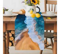Summer Ocean Table Runner 13x36 Inches Long Tropical Blue Beach Wave Gradient Cotton Linen Table Runner Burlap Style for Dinner Table Party Decor Tabletop Decorations