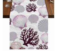 Summer Ocean Table Runner, Pink Shell Brown Coral Marine Life Abstract Cotton and Table Linen Runner for Kitchen Dining Home Decor for Party Festival Holiday Decoration Gift 13x70in