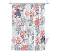 Summer Ocean Turtle Shower Curtain for Bathroom, Red Blue Coral Waterproof Cloth Fabric Bathroom Accessories Set with 12 Rust Proof Plastic Hooks, 66” x 72”