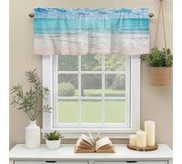 Summer Ocean Valances for Windows, Modern Blue Beach Waves Blue Sky Rod Pocket Valance Short Window Treatments Curtains for Kitchen Bathroom Bedroom Decor, 42 x 12 Inches