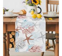Summer Oceans Red Gray Corals Table Runner 72 Inches Long,Table Runners Kitchen Dining Tables Decoration for Home Party Decor, Marine Life Sea Stars Tables Runner Wedding Dresser Scarf
