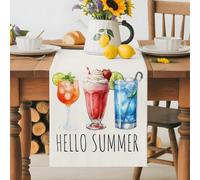 Summer Orange Red Blue Cocktail Dessert Table Runner 72 Inches Long, Lemon Washable Table Runners Heat-Insulation Kitchen Dining Table Decorations for Home Party Decor 13x72in