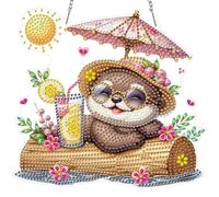 Summer Otter Diamond Painting Ornaments for Adults with Chain, Cute Animal, 5D Special Shaped Diamond Art Hanging Kits for Beginners Kids, Diamond Crystal Gem Arts Crafts Kit Gift for Home Wall Decor