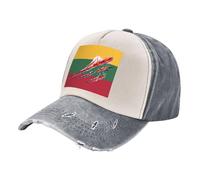 Summer Outdoor Adventure Cap 100% Cotton Vintage Washed Denim Baseball Hat with National Flag Print - Adjustable, Breathable, for Beach & Park Explorations, Unisex Gray One Size