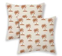Summer Outdoor Pillow Covers 18x18, Burnt Orange Coconut Tree Palm Plants Decorative Throw Pillows for Couch, Coastal Tropical Decor Cushion Cover 2 Pcs Farmhouse Linen Pillowcase for Bed Sofa