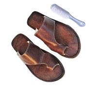 Summer Outdoor PU Soft Slip Bunion Splints Mens Sandals, Front and Rear Hollow Fish Mouth Square Head Outdoor Sandals, Fathers Day Presents for Christmas Anniversary, for Hallux Valgus(Color:Brown,Siz