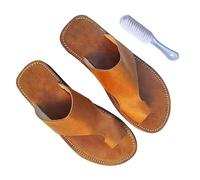 Summer Outdoor PU Soft Slip Bunion Splints Mens Sandals, Front and Rear Hollow Fish Mouth Square Head Outdoor Sandals, Fathers Day Presents for Christmas Anniversary, for Hallux Valgus(Color:Khaki,Siz