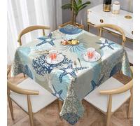 Summer Outdoor Tablecloth Square 60x60 Inch,Seashell Starfish Coral Beach Table Cloth,Stain Resistance Polyester Ocean Decor Table Covers for Kitchen Dining,Small Tablecloth for Parties Picnic
