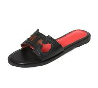 Summer Outer Wear Flat Slippers One Word Beach Sandal Mop Travel Flat Women's Shoes(Black,4.5 UK)
