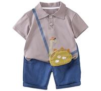 Summer Outfit for Boys with Dinosaur Print, Short-Sleeved Top and Casual Shorts for The Game Ages 2-8 Years n16 Khaki