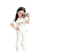 Summer Outfit, Girls' Short Sleeve Top with Flared Trousers, Comfortable Two-Piece Set, Girls for Toddlers, Playwear, Breathable, Comfortable, Casual Wear
