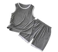 Summer Outfits for Boys Sleeveless Sport Vest Tops and Elastic Waist Shorts 2 Piece Ice Silk Clothing Sets for Teen Size 14-16 Oversized Thin Breathable Outfit Toddler Solid (Dark Gray, 15-16 Years)
