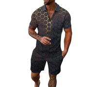 Summer Outfits for Men Casual Short Sleeve Polo Suit for Men 2 Piece Shorts Tracksuit Set Mens Ski Outfit Polo Track Suits for Men Set 2 Piece (Black,XXXL)