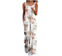 Summer Overalls Romper Wide Leg Jumpsuit For Women UK European And American Sling Solid Pocket Casual Jumpsuit Women Summer Harem Cotton Pants Ladies Elasticated Waist Convertible Capri Romper