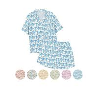 Summer Pajamas For Girls, Roller Dupes Rabbit Preppy, 2 Piece Button Down Monkey Bunny Shorts Set (Blue,10-11 Years)