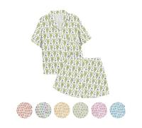 Summer Pajamas For Girls, Roller Dupes Rabbit Preppy, 2 Piece Button Down Monkey Bunny Shorts Set (Green,8-9 Years)