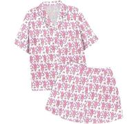 Summer Pajamas For Girls, Roller Dupes Rabbit Preppy, 2 Piece Button Down Monkey Bunny Shorts Set (Pink,12-13 Years)