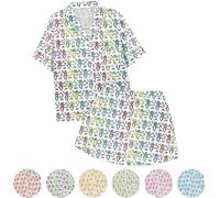 Summer Pajamas For Girls, Roller Dupes Rabbit Preppy, 2 Piece Button Down Monkey Bunny Shorts Set (Purple,8-9 Years)