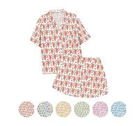 Summer Pajamas For Girls, Roller Dupes Rabbit Preppy, 2 Piece Button Down Monkey Bunny Shorts Set (Red,10-11 Years)