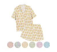 Summer Pajamas For Girls, Roller Dupes Rabbit Preppy, 2 Piece Button Down Monkey Bunny Shorts Set (Yellow,12-13 Years)