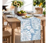 Summer Palm Leaves Monstera Leaf Table Runner 120 Inches Long, Tropical Plants Washable Table Runners Heat-Insulation Kitchen Dining Table Decorations for Home Party Decor 13x120in